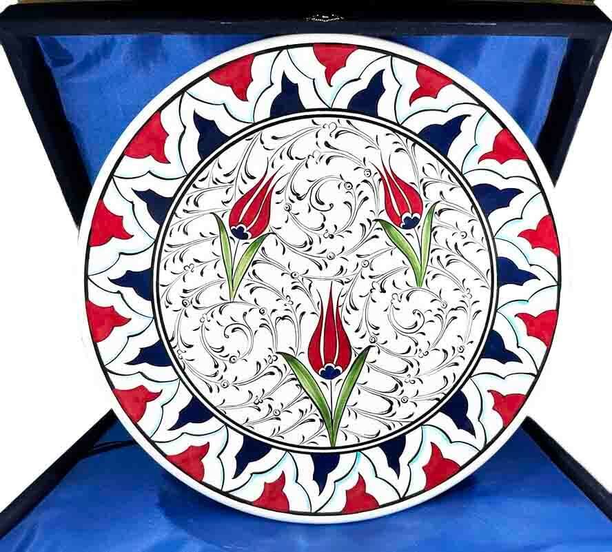 Red Tulips Iznik Ceramic Plate for Wedding Gift - 1