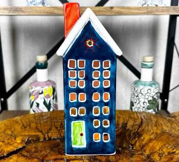 White Roof İznik Tile Candle Holder - Çini Evi