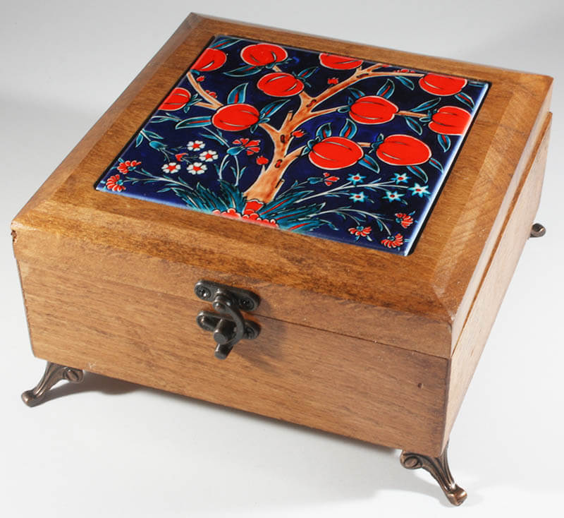 Wooden Jewelry Box With Pomegranate Motif - 1