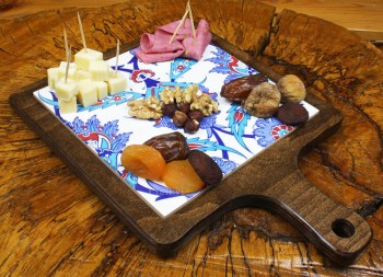 Wooden presentation tray with blue lotus motif - 1