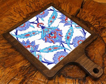 Wooden presentation tray with blue lotus motif - 2