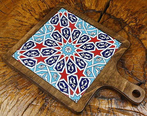 Wooden presentation tray with Seljuk star motif - 2