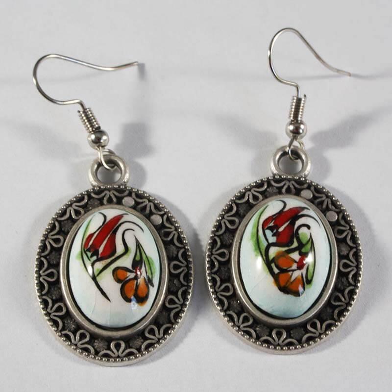 Single Tulip Iznik Ceramic Earrings - 1