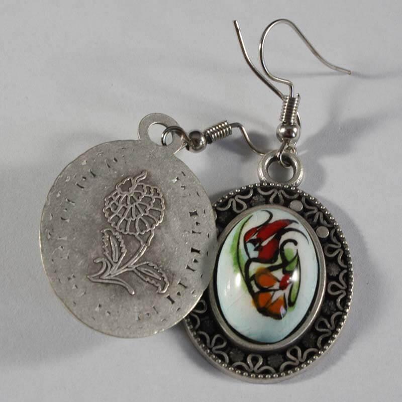 Single Tulip Iznik Ceramic Earrings - 2