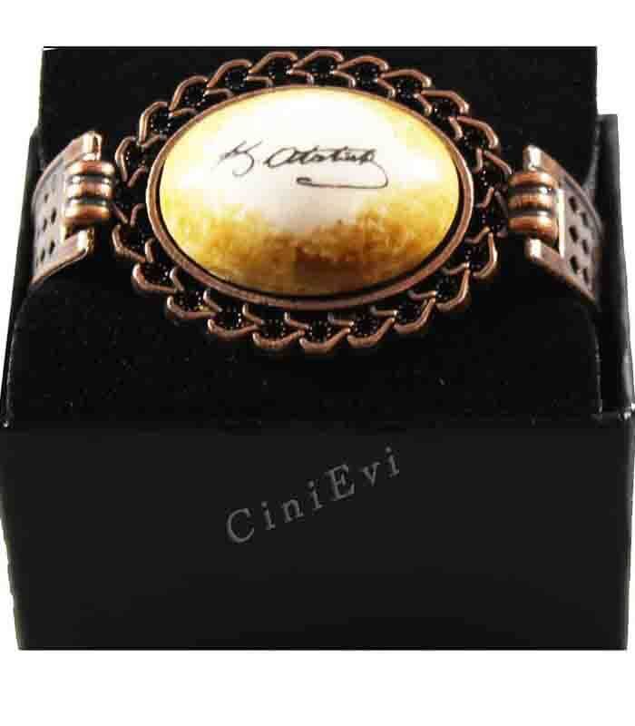 Yellow Background Ataturk Signature Ceramic Bracelet - 1