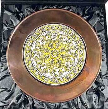 Yellow Daisy Pattern 25 cm Copper Plate Gift Abroad - 3