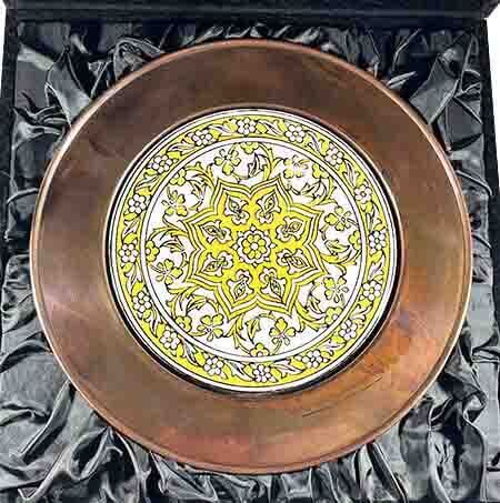 Yellow Daisy Pattern 25 cm Copper Plate Gift Abroad - 3