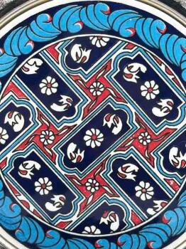 Yonca Desen Gümüş 25cm Tabak - Çini Evi (1)