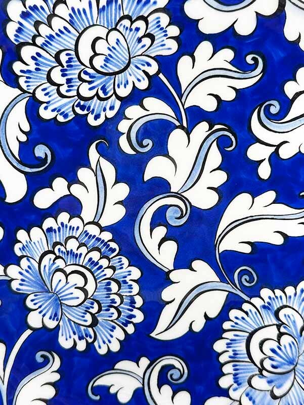 Zarif Çiçekler Mavi Beyaz İznik Çini Tabak 25 cm - 2