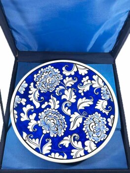 Zarif Çiçekler Mavi Beyaz İznik Çini Tabak 25 cm - 3