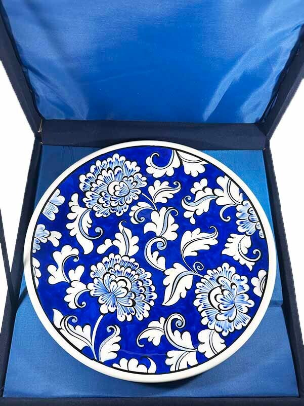 Zarif Çiçekler Mavi Beyaz İznik Çini Tabak 25 cm - 3