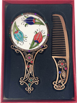 Ensemble de miroir de calcul à motifs de tulipes - Çini Evi