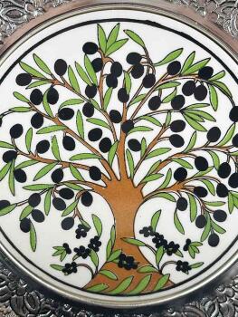 Zeytin Ağacı Desenli Gümüş Tabak - Çini Evi (1)