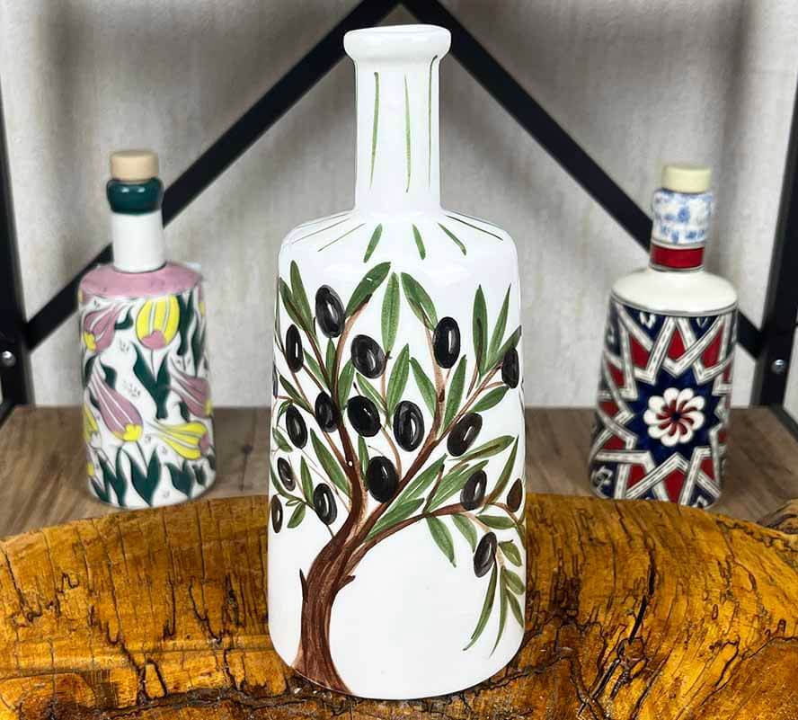 Zeytin Ağacı Motifli El İşi Sunum Şişesi 550 ml - 1