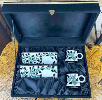 Zeytin Dalı Desenli Çini Kahve Sunum Seti – Kurumsal Tasarım - 4