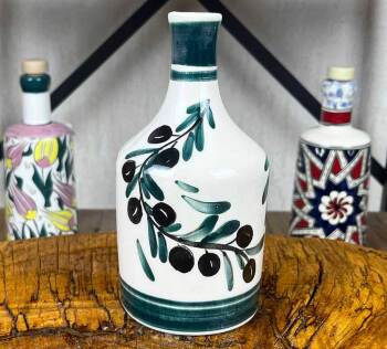 Zeytin Dalı Desenli El İşi Zeytinyağı Şişesi 410 ml - Çini Evi