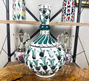 Zeytin Dalı – İznik Çini Gözyaşı Vazo - Çini Evi
