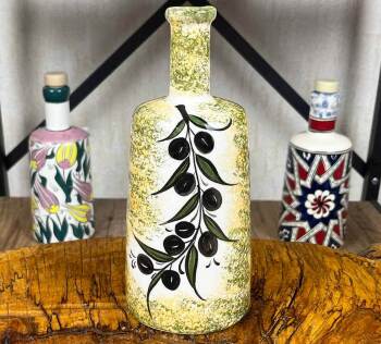 Zeytin Desenli El İşi Zeytinyağı ve Sos Sunum Şişesi 550 ml - Çini Evi
